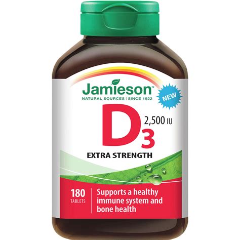 Jamieson Vitamin D3 2500 IU - Supports Bone Health & Immune Function, Non-GMO, One-a-Day - CTC ...