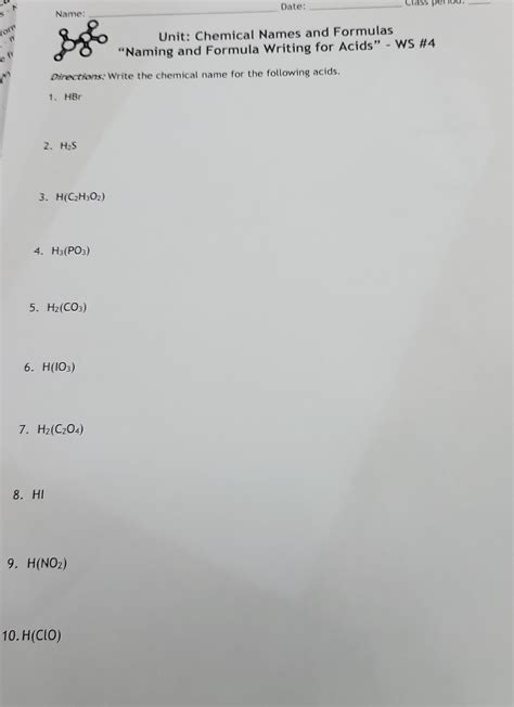[Solved] any help would be appreciated. Name: Date: for Unit: Chemical ...