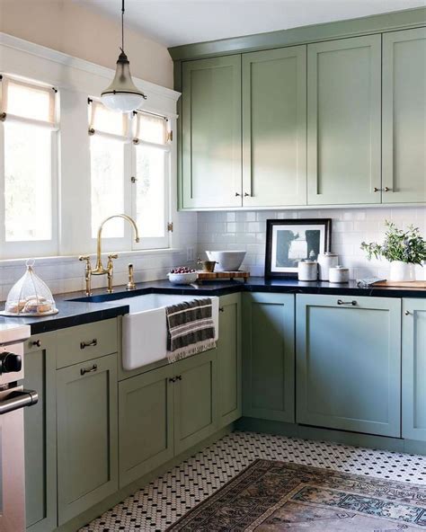 Green Kitchen Cabinets With Wall Mosaic Tile