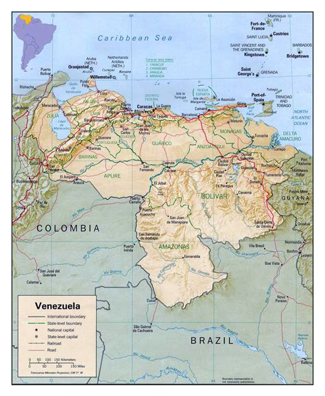 Detailed political and administrative map of Venezuela with relief ...
