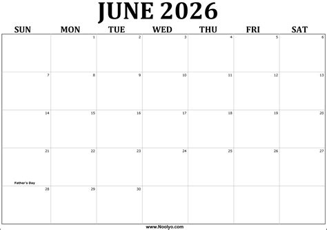 2026 June Calendar Printable 2026 June – Noolyo.com