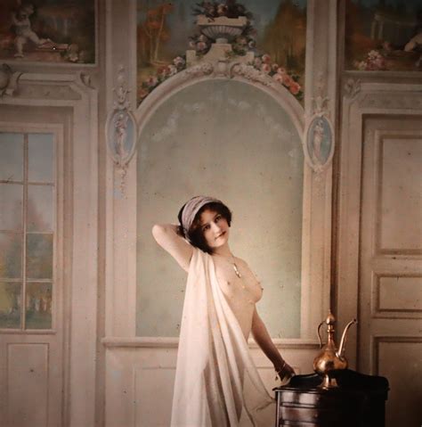 Two Early 19th Century Glass Autochromes Of Female Nudes In Oriental Scenes