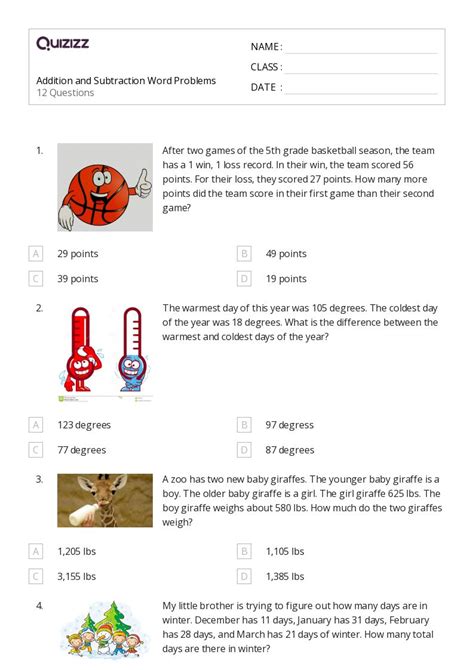50+ Subtraction Word Problems worksheets for 4th Class on Quizizz ...