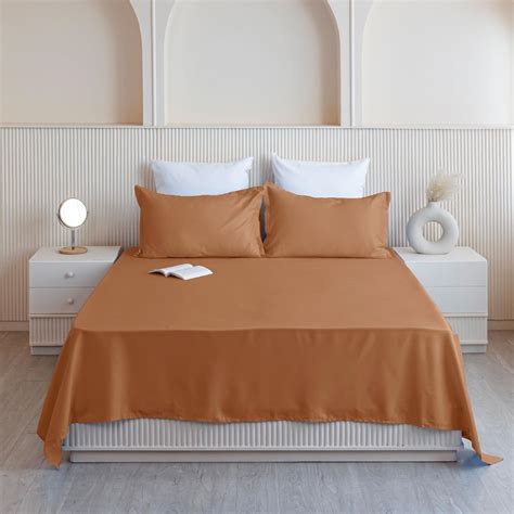 HOMEMONDE Premium Solid Satin Flat Sheets for Bed, 210 TC Cotton Double ...