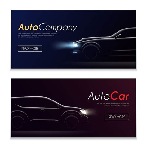 Set of two horizontal realistic car profile dark banners with clickable ...
