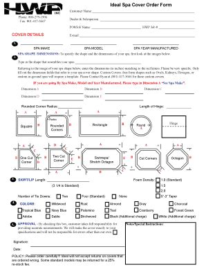 Fillable Online Ideal Spa Cover Order Form - HWP Inc Fax Email Print ...