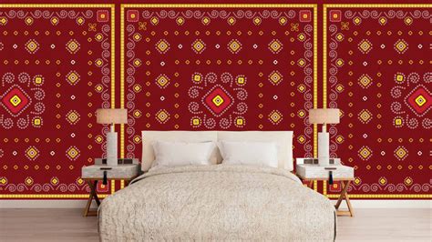 Red Yellow Ethnic Pattern Wallpaper – Myindianthings