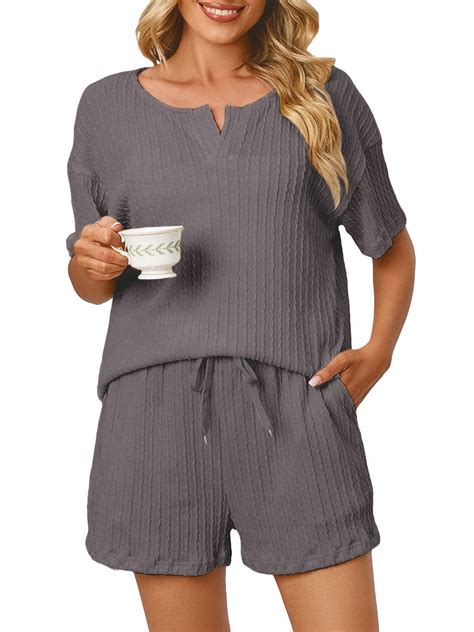 UVN 2 Piece Pajama Sets for Women Short Sleeve Top and Shorts Sleepwear ...