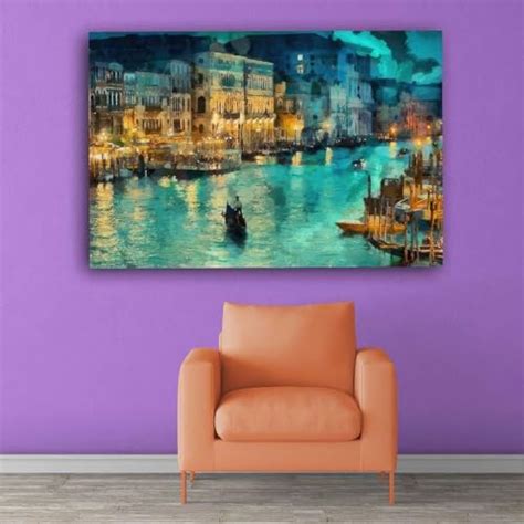 Inephos Framed Canvas Painting - Beautiful Night Venice Art Wall ...