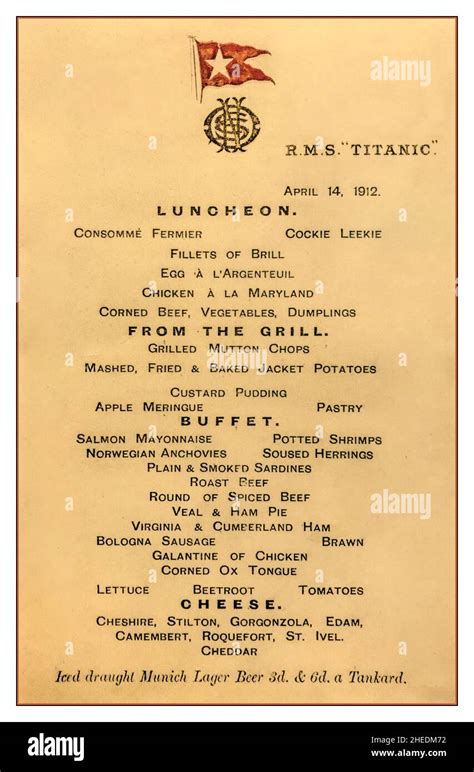Image result for Titanic First Class Lunch Menu