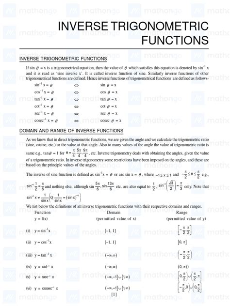 Image result for Inverse Trig Formulas