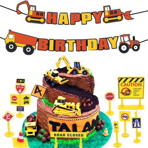 Buy JeVenis 16 PCS Construction Truck Birthday Cake Decoration ...