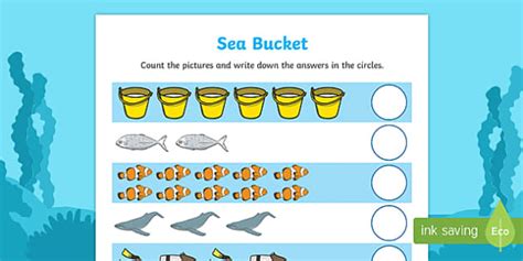 Sea Bucket Counting Sheet - ESL Counting Sheet - Twinkl