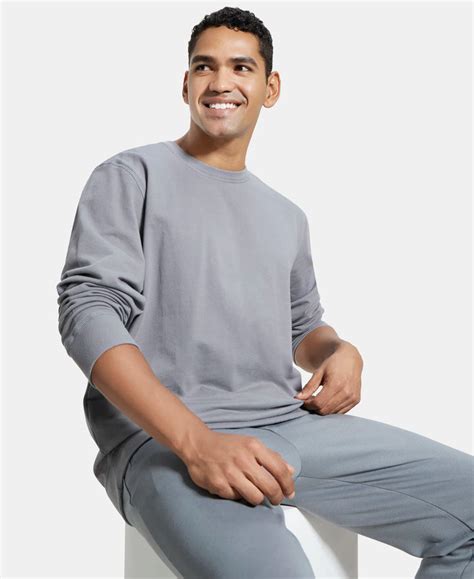Buy Super Combed Cotton French Terry Solid Sweatshirt with Ribbed Cuffs ...