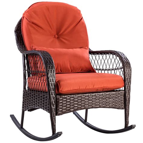 Gymax Patio Rattan Wicker Rocking Chair Porch Deck Rocker Outdoor ...