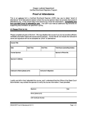 OR Proof Of Attendance Form 2014-2026 - Fill and Sign Printable ...