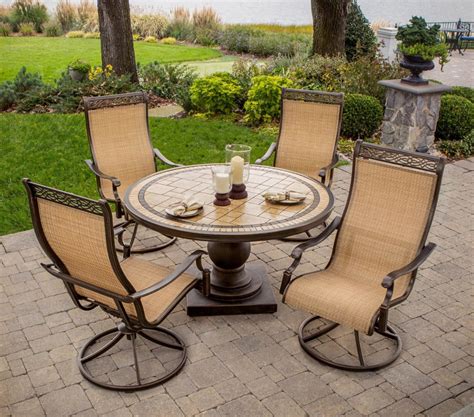 Hanover Monaco 5-Piece Outdoor Dining Set with High-Back Swivel Rocker ...