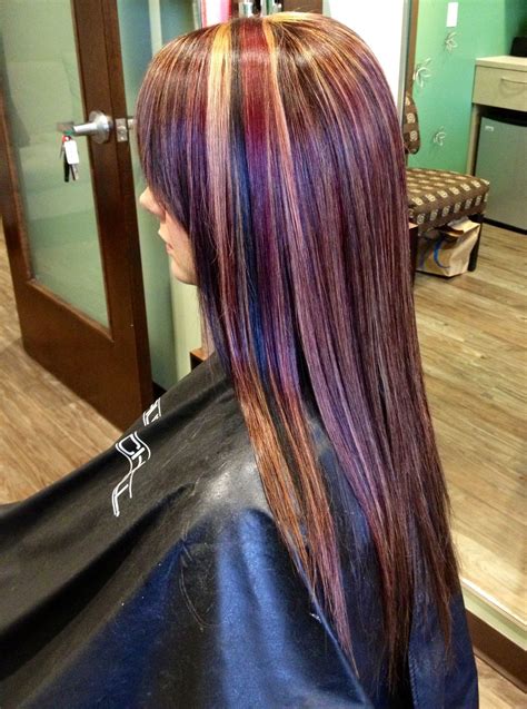 Red Blonde & Dark Foil | Blonde hair red streaks, Hair foils, Blonde ...
