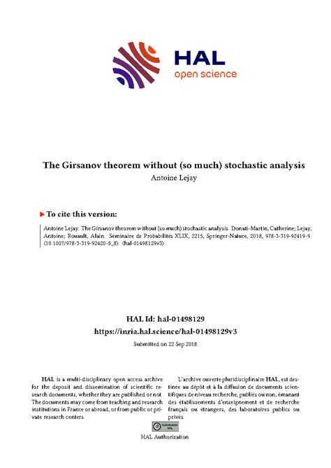 Girsanov Theorem Explained: A Non-Stochastic Approach (FV R1 - 111 ...