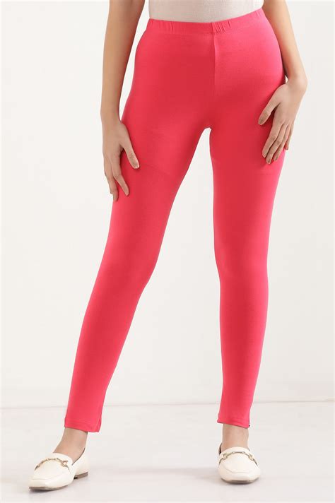 Buy Pink Solid Skinny Fit Cotton Tights With Elasticated Waist Online ...