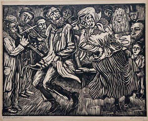 Albert Abramovitz - Jewish Wedding Judaica Woodblock Print c.1930s WPA ...