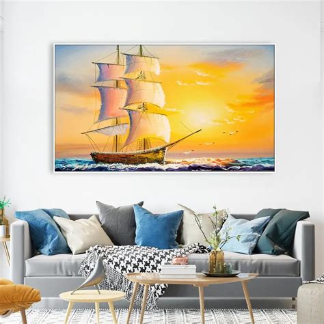 DEKORSTATION Beautiful Ship in the Sea Floating Framed Canvas Wall ...