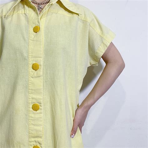 60s yellow short sleeves shirt dress | LEMON