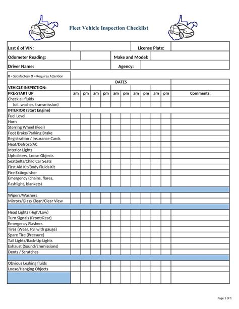 Free Printable Vehicle Checklist [Inspection & Maintenance] Word, PDF ...