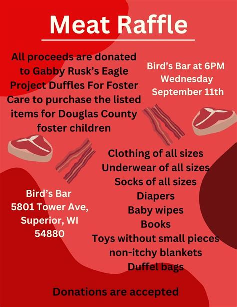 Meat Raffle - Gabby Rusk Eagle Scout Project Duffles for Foster Care ...