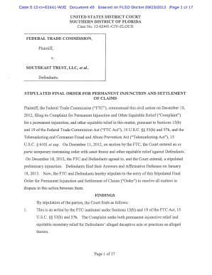 Fillable Online ftc Stipulated Final Order for Permanent Injunction and ...