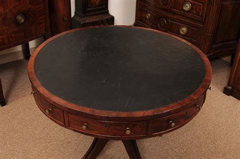 19th Century English Mahogany Drum Table with Black Leather Top For ...