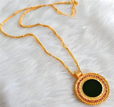 Gold tone 24 inches chain pink-green round pendant dj-43128 – dreamjwell