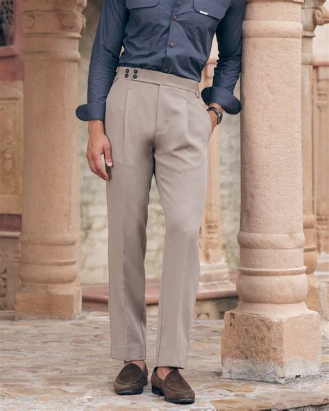 Taupe Pleated Mid Rise Gurkha Trouser