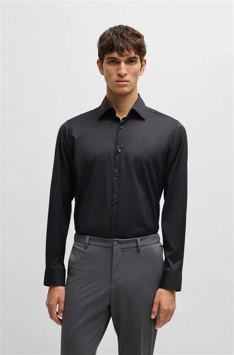 BOSS - Regular-fit shirt in performance-stretch twill - Black