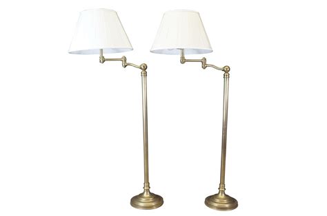 2 Ralph Lauren Antique Brass Sargent Swing Arm Floor Lamps Reading ...