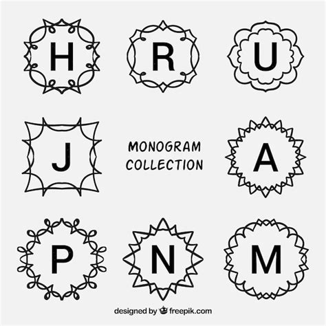 Pak met hand getekende siermonogrammen | Gratis Vector