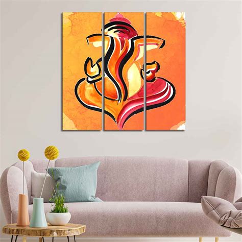 Lord Ganesha Abstract Art Canvas Wall Painting Set of Three