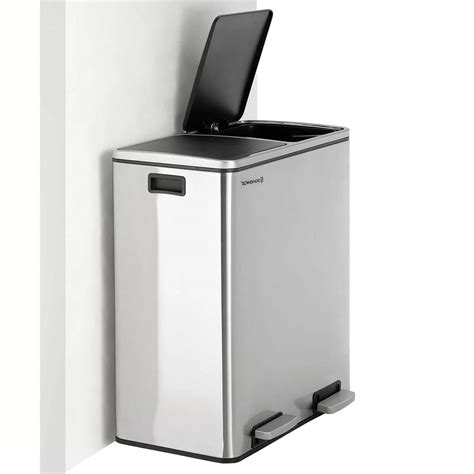 Dual Stainless Steel 16-Gallon Trash Can Recycle Bin with 2 Step on ...