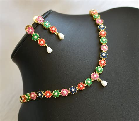 Gold tone navarathna stone Nakshatra necklace set dj-40965 – dreamjwell