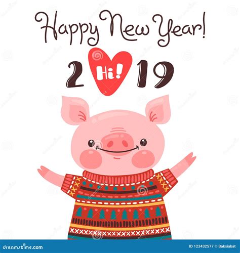 愉快的2019新年卡片 滑稽的小猪在度假祝贺 年的猪中国黄道带标志 向量 向量例证 - 插画 包括有 动画片, 小猪: 123432577