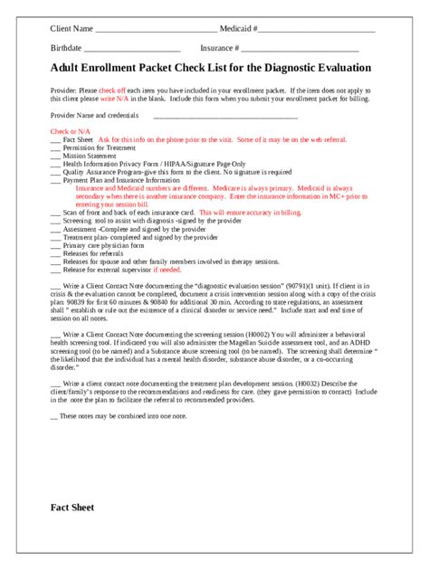 Adult Enrollment Packet Check List for the Diagnostic Evaluation Doc ...