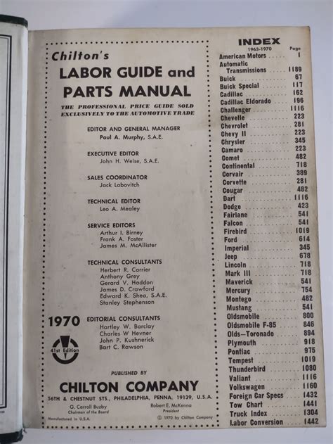 Chilton 1970 Labor Guide and Parts Manual