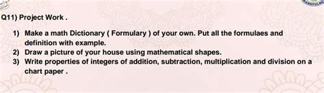 Q11) Project Work. 1) Make a math Dictionary (Formulary) of your own ...