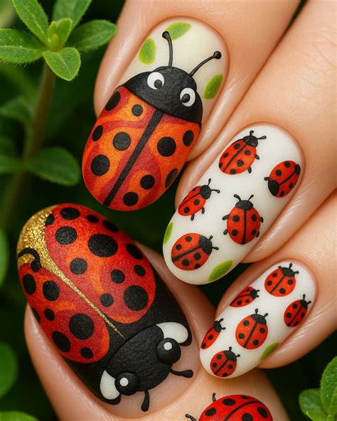 From Simple Dots to 3D Bugs: Ladybug Nail Art That Pops lady bug nails