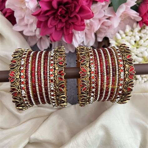 Vriksham Red & Stone With Red Lotus & Kundan Style Silk Thread Bangle ...