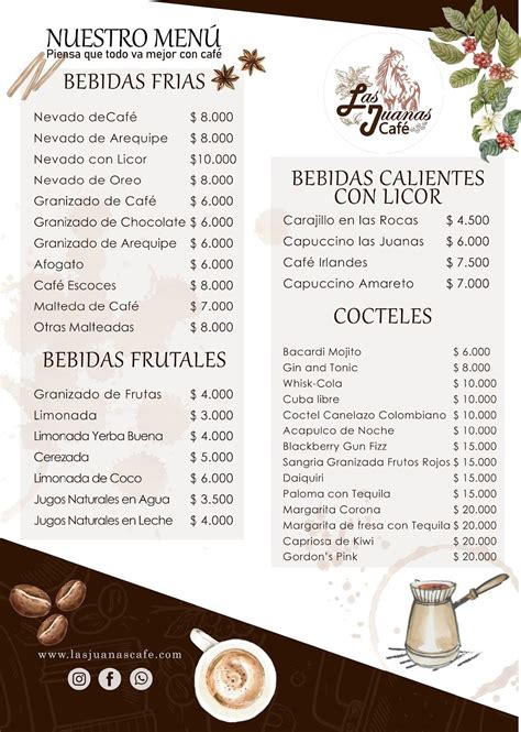 Menu at Las Juanas Café, Pitalito