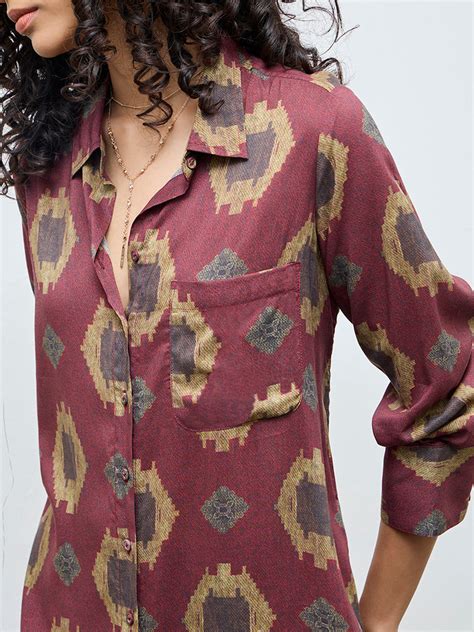 Buy Utsa Maroon Printed A-Line Cotton Kurta from Westside