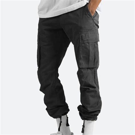 Floleo Men Flap Pocket Drawstring Elastic Waist Cargo Pants Straight ...