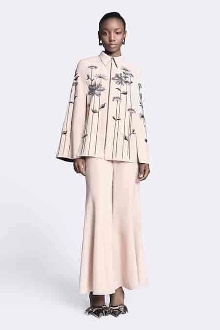 Buy Beige Crepe Plain Bell Bottom Pant For Women by Shahin Mannan ...