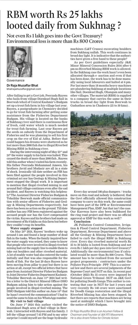 Unsustainable sand mining in Kashmir Rivers: Dr. Raja Muzaffar Bhat ...